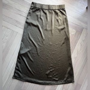 Minimalist, satin metallic Bronze midi skirt
